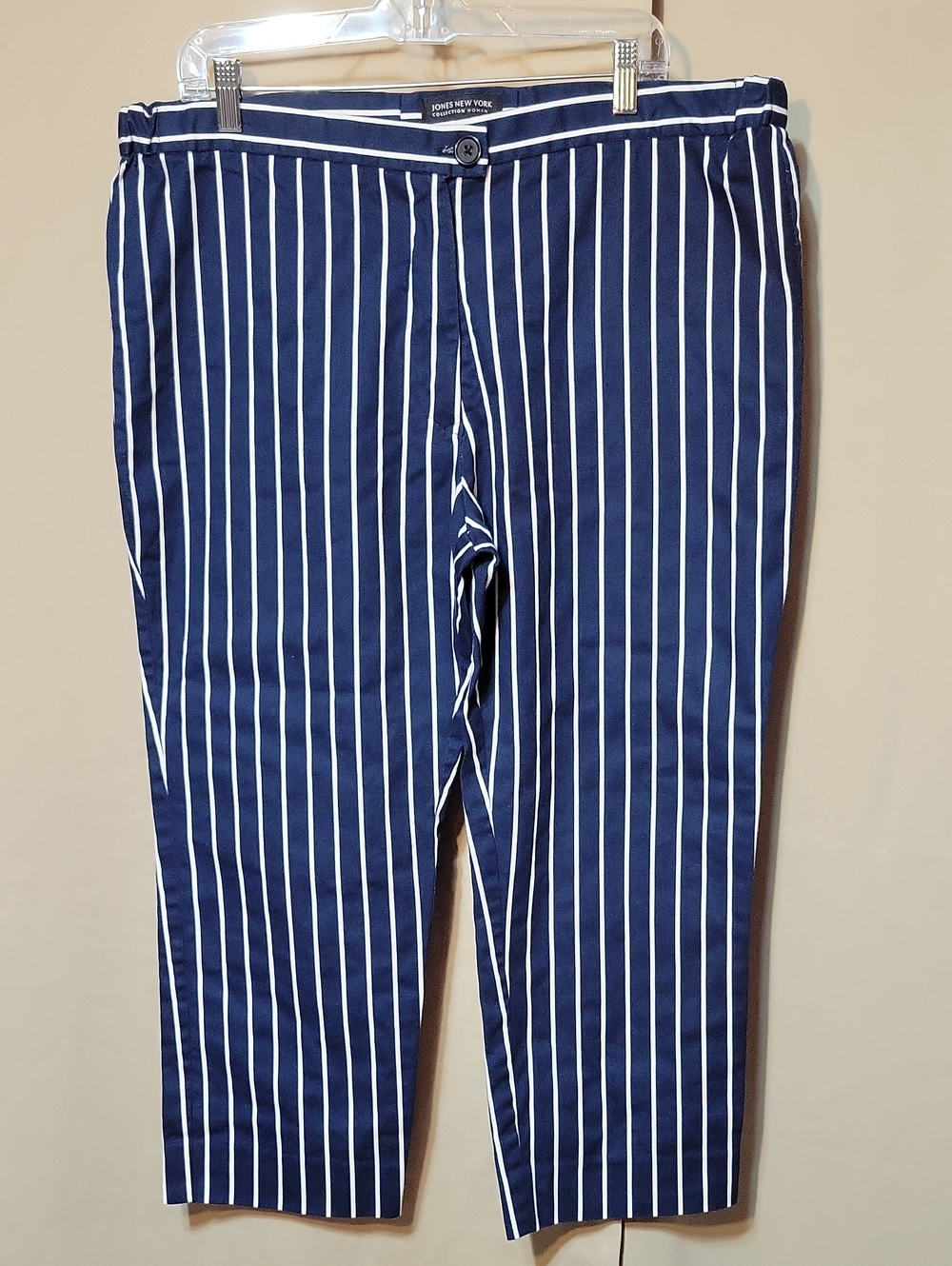 Jones New York Navy & White Vertical Stripe Chinos